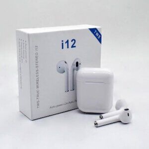 TWS True Wireless Stereo i12 Earbuds, White, Auto Pairing, Auto Power On -SEALED